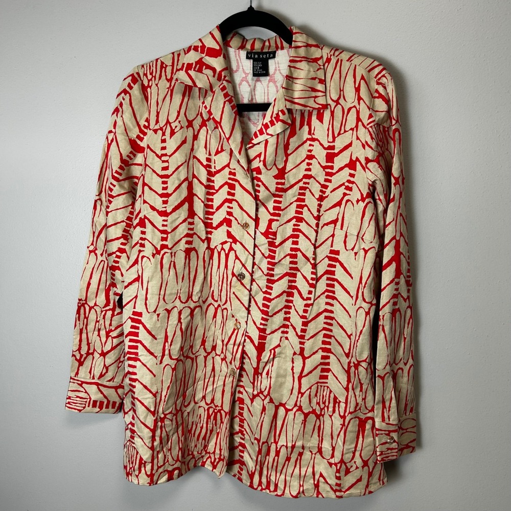 Via Seta Crackle Print 50/50‎ linen silk khaki burnt orange color